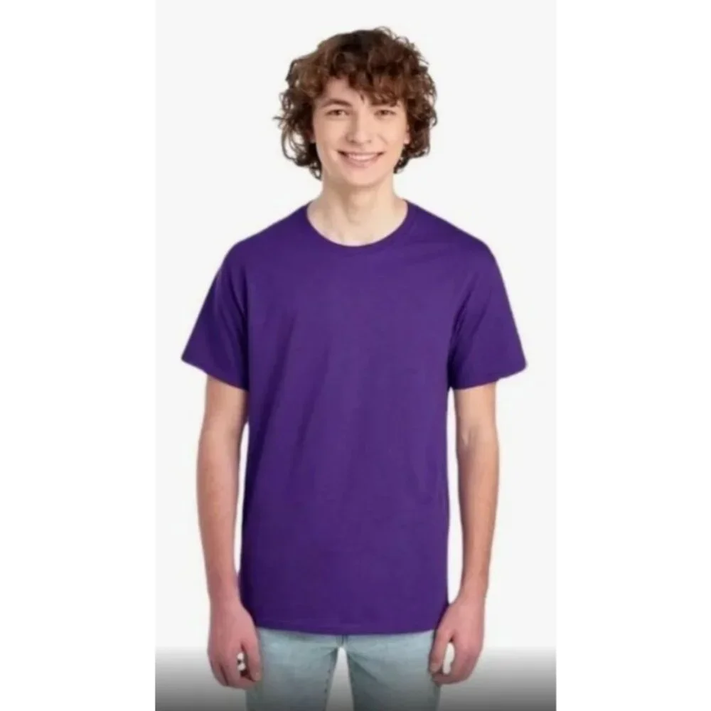 NWOT Fruit of the Loom HD Mens Purple Short Sleeve Crew Neck 100% Cotton T-Shirt